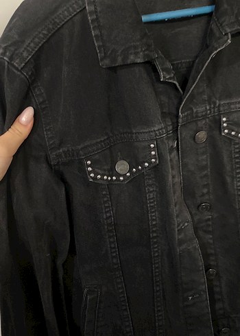 Siyah Kadın Denim Ceket Düğmeli - Görsel 2