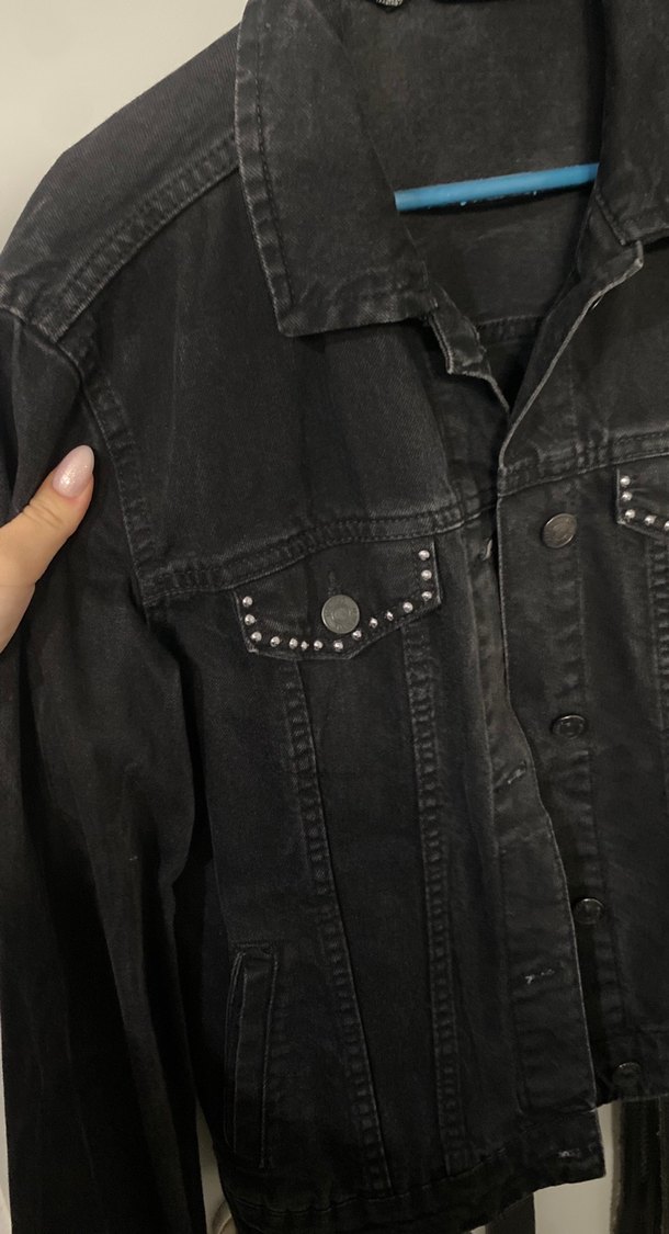 Siyah Kadın Denim Ceket Düğmeli - Görsel 2