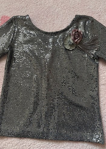 Payetli Gri Nakışlı Broş - Görsel 3