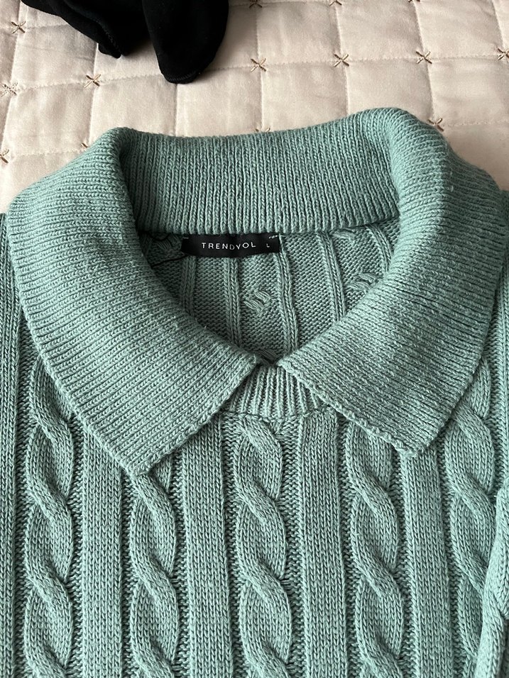 Örgü Yeşil Kadın Kazak - Görsel 2