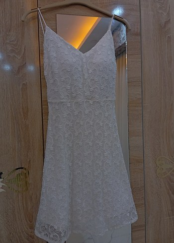 Dantel Detaylı Mini Beyaz elbise - Görsel 3