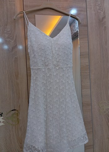 Dantel Detaylı Mini Beyaz elbise - Görsel 2