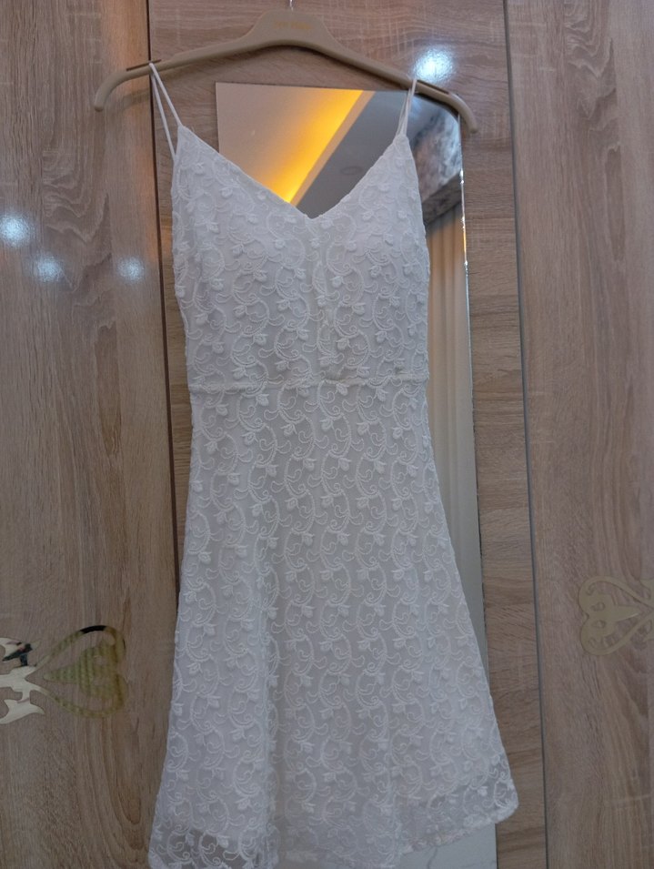 Dantel Detaylı Mini Beyaz elbise - Görsel 2