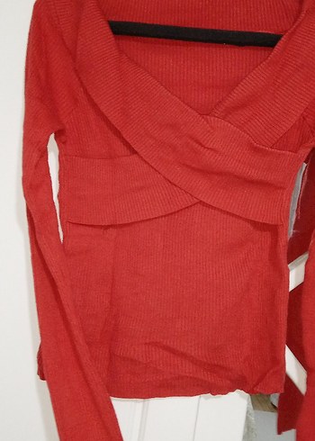 Kırmızı V Yaka Triko Kadın Elbise - Görsel 7