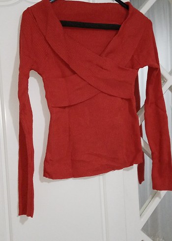 Kırmızı V Yaka Triko Kadın Elbise - Görsel 5