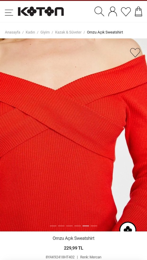 Kırmızı V Yaka Triko Kadın Elbise - Görsel 2