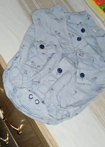 Düğmeli Mavi Erkek Bebek Kısa Kollu Body - Görsel 6