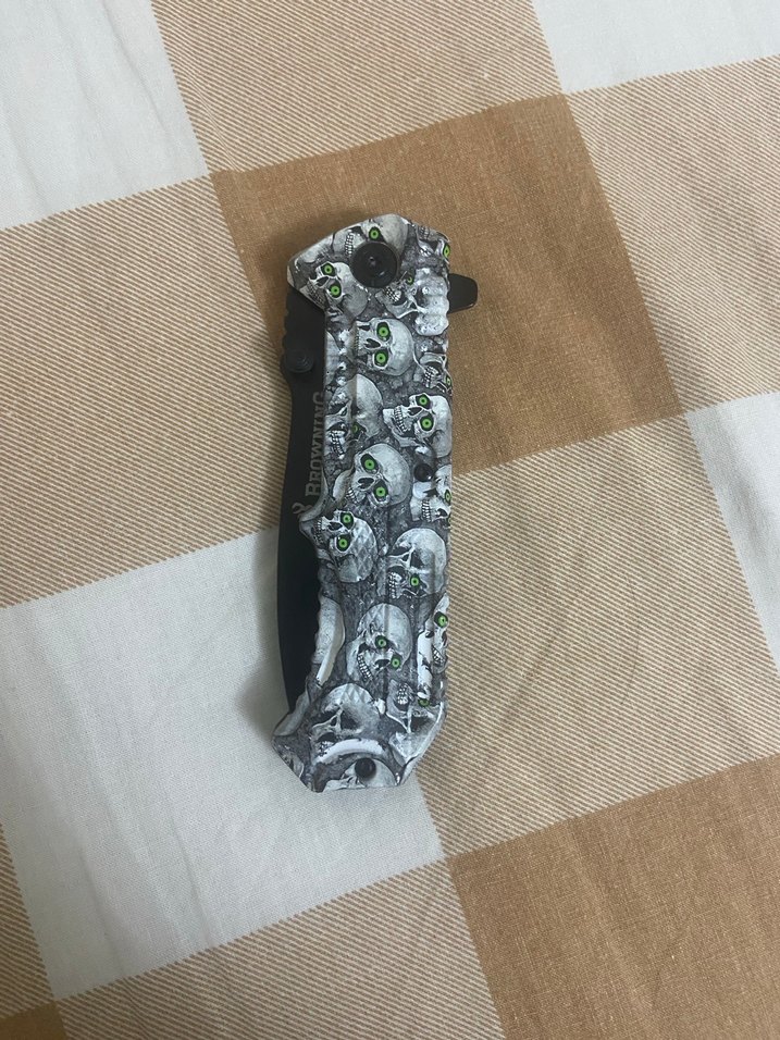 Kurukafa Desenli Yarı Otomatik Çakı Bıçak - Görsel 2