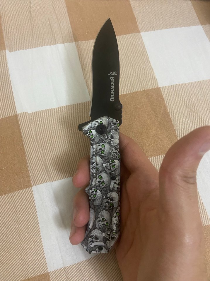 Kurukafa Desenli Yarı Otomatik Çakı Bıçak - Görsel 4