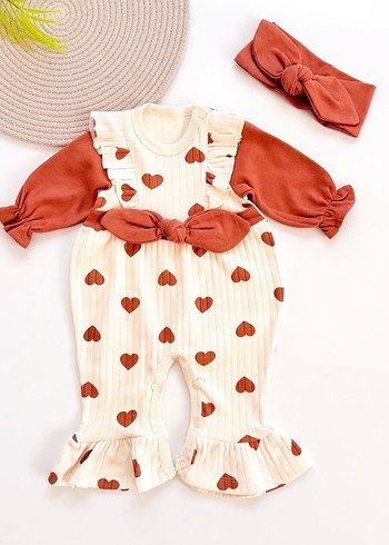 Kız Bebek Kırmızı Kalp Nakışlı Fırfırlı Tulum - Görsel 2