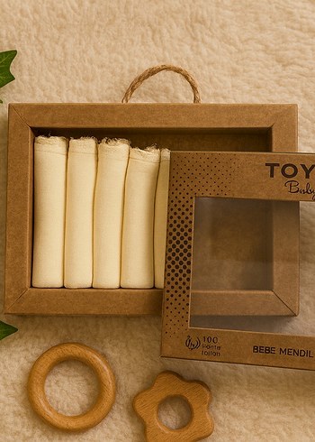 Bej Renk Sade Bebek Ağız Mendili Kutulu 7 Adetli - Görsel 2
