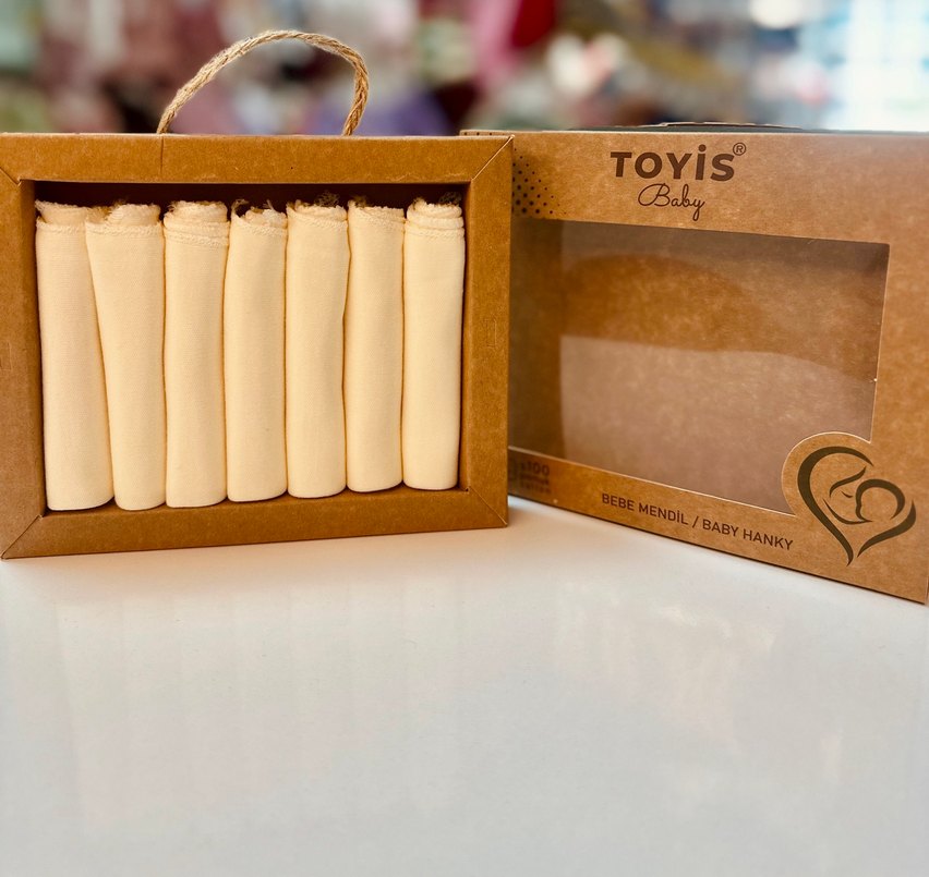 Bej Renk Sade Bebek Ağız Mendili Kutulu 7 Adetli - Görsel 3