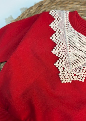 Dantelli Kırmızı Bebek Kız Takımı Mağaza Ürünü - Görsel 3