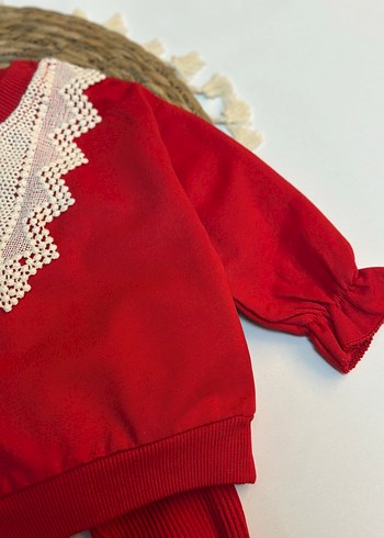 Dantelli Kırmızı Bebek Kız Takımı Mağaza Ürünü - Görsel 4