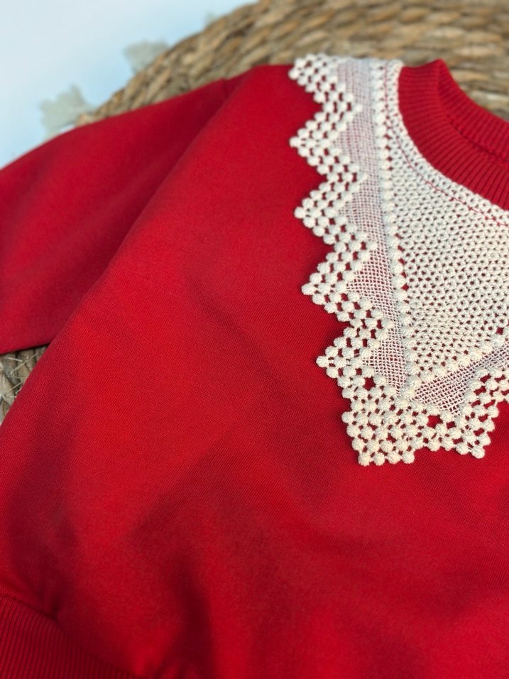 Dantelli Kırmızı Bebek Kız Takımı Mağaza Ürünü - Görsel 3