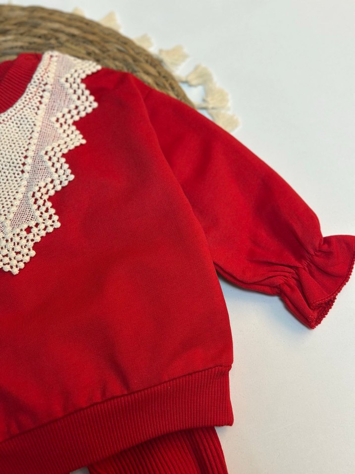Dantelli Kırmızı Bebek Kız Takımı Mağaza Ürünü - Görsel 4