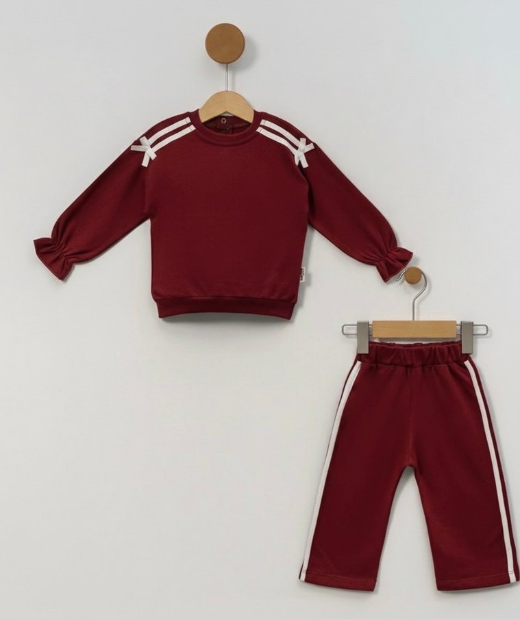 Bordo Rahat Kesim Kız Çocuk Eşofman Takımı - Görsel 2