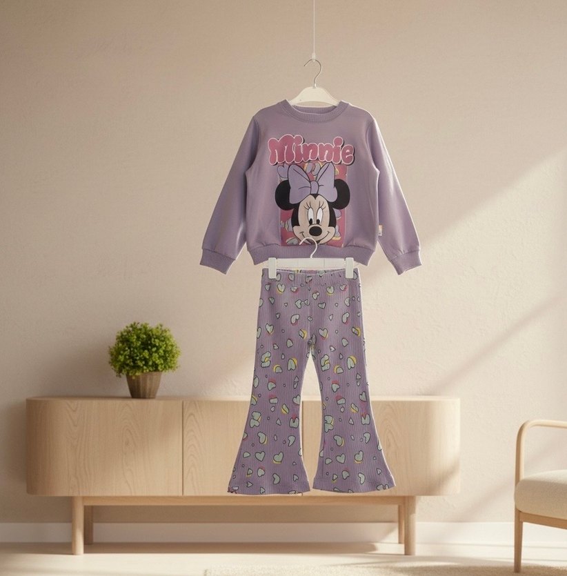 Kız Çocuk Mor Minnie Baskılı Eşofman Takımı - Görsel 2