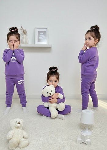 Kız Çocuk Mor Pamuklu Baskılı Eşofman Takımı - Görsel 2