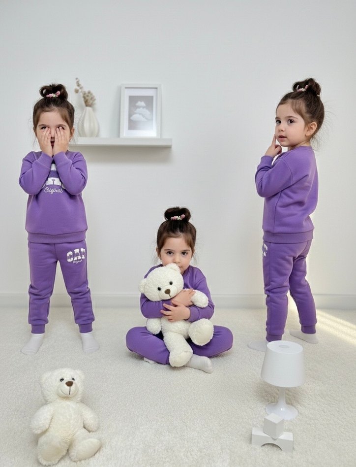Kız Çocuk Mor Pamuklu Baskılı Eşofman Takımı - Görsel 2
