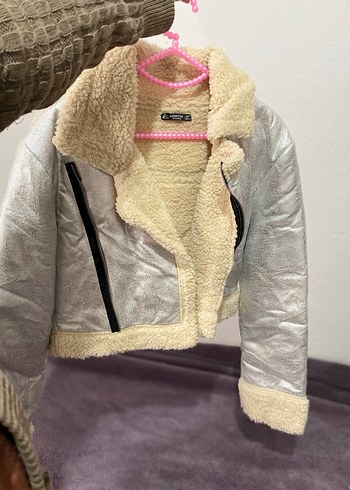 Gri metalik renk Kürklü Kadın Kış Montu - Görsel 4