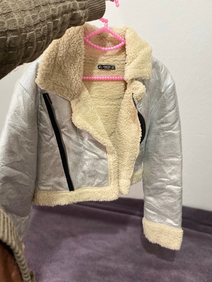 Gri metalik renk Kürklü Kadın Kış Montu - Görsel 4