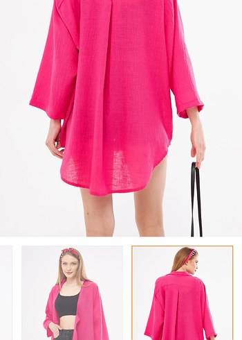 Pembe Bol Kesim Kısa Kadın Kimono - Görsel 2