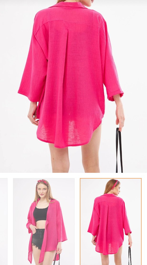 Pembe Bol Kesim Kısa Kadın Kimono - Görsel 2