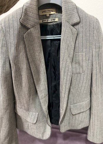 Gri Kadın Düğmeli Yün Ceket - Görsel 3