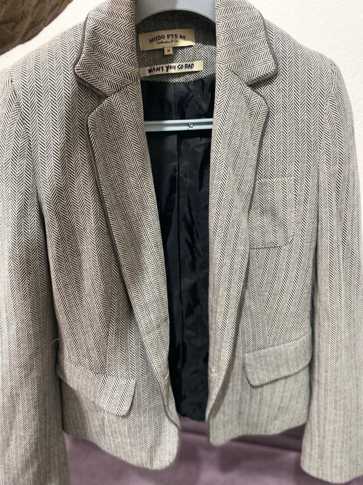 Gri Kadın Düğmeli Yün Ceket - Görsel 3