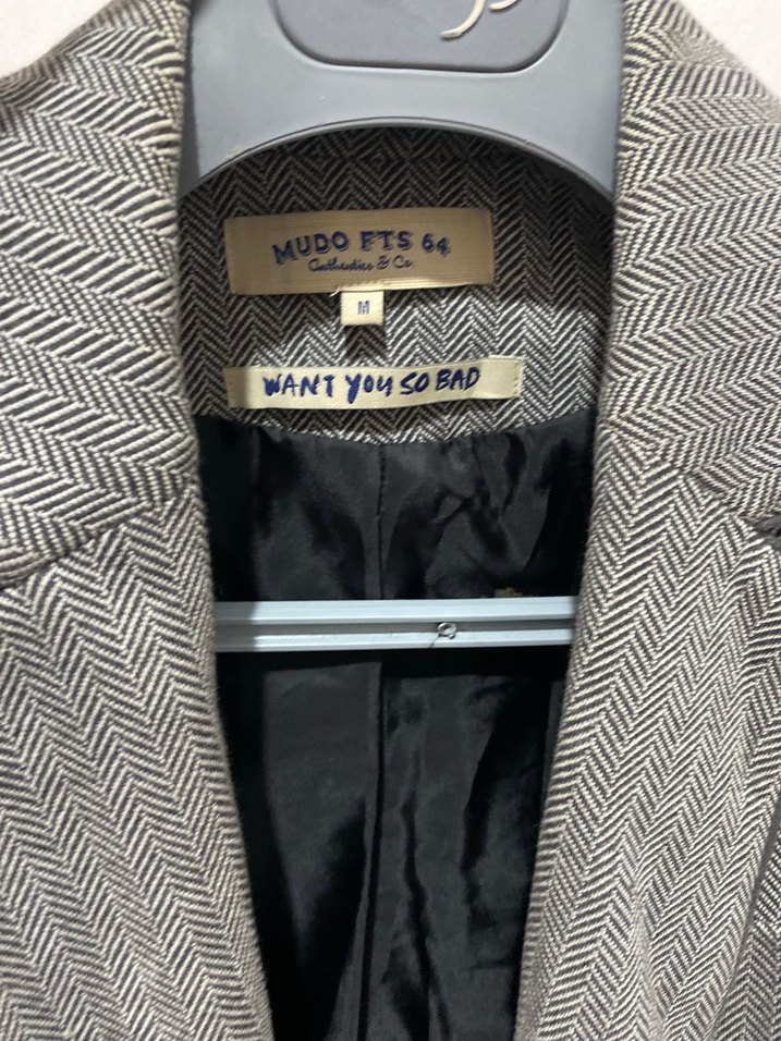 Gri Kadın Düğmeli Yün Ceket - Görsel 4