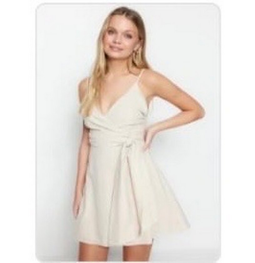 Beyaz Mini Askılı Elbise - Görsel 5