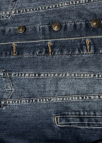 Düğmeli Koyu Mavi Kadın Kot Ceket - Görsel 3