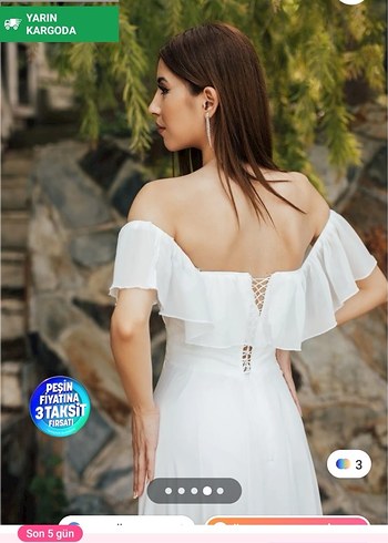 Beyaz Drapeli Uzun Straplez Elbise - Görsel 10