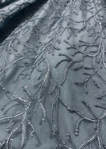 Mavi Nakışlı Dantel Uzun Abiye Elbise - Görsel 11