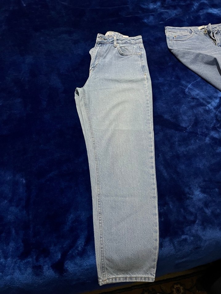 Mavi Bol Kesim Midi Boy Kadın Kot Pantolon - Görsel 2