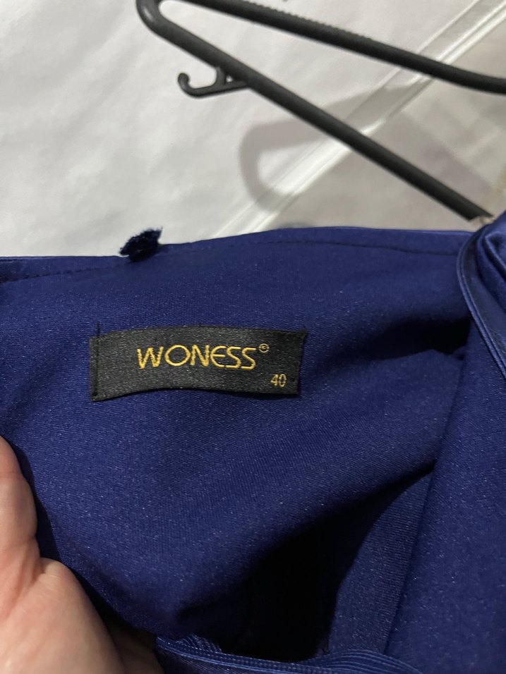 Lacivert V Yaka Drapeli Midi Abiye Elbise - Görsel 4