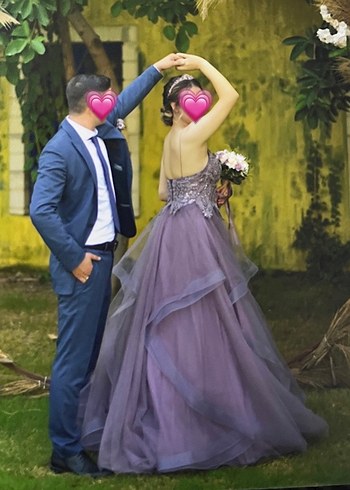 Mor Uzun Askılı Gotik Nişan Elbisesi - Görsel 6