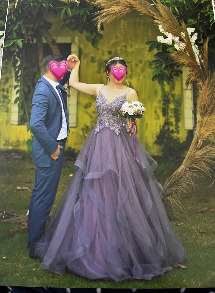 Mor Uzun Askılı Gotik Nişan Elbisesi - Görsel 3