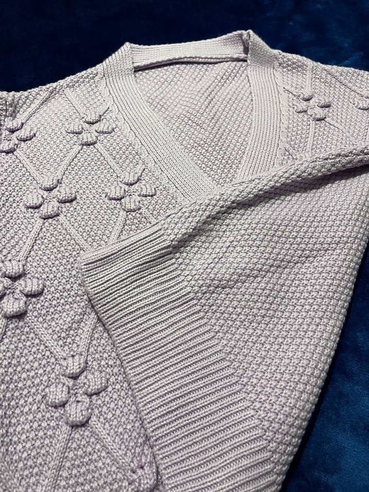 V Yaka Lila Örgü Kadın Hırka - Görsel 3