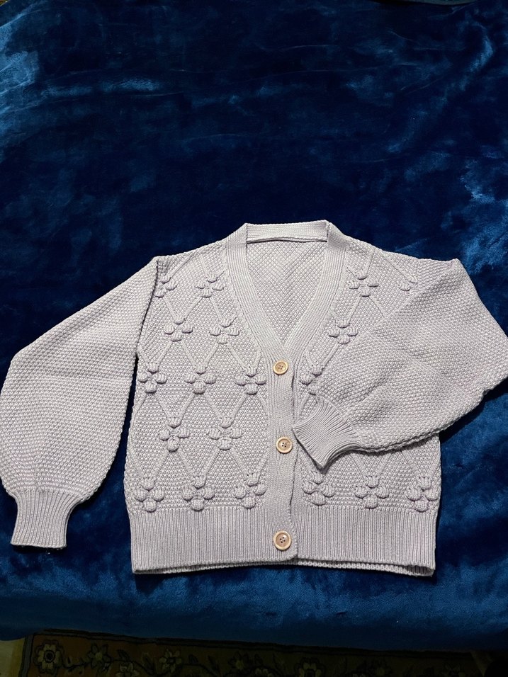 V Yaka Lila Örgü Kadın Hırka - Görsel 2