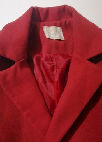 Kırmızı Uzun Kadın Kaban - Görsel 2