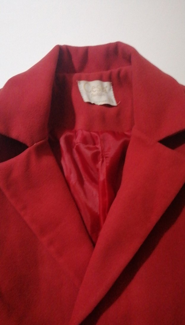 Kırmızı Uzun Kadın Kaban - Görsel 2