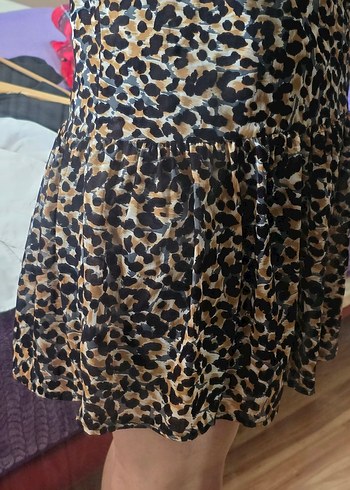 Kahverengi Leopar Desenli Uzun Kollu Mini Elbise - Görsel 4