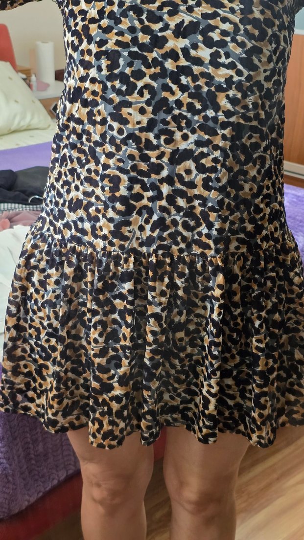 Kahverengi Leopar Desenli Uzun Kollu Mini Elbise - Görsel 3