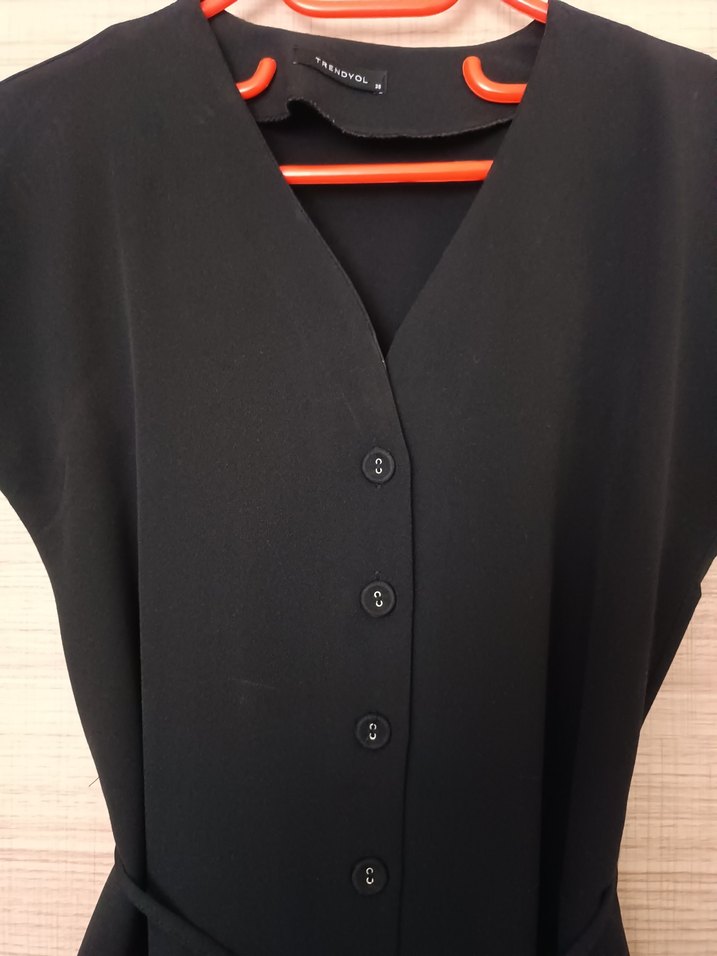 Düğmeli Siyah Kadın Elbise - Görsel 2