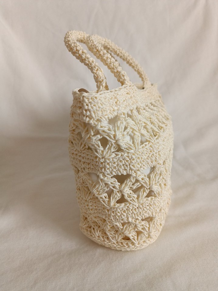 İnce İşlemeli Beyaz Örgü Kadın El Çantası - Görsel 2