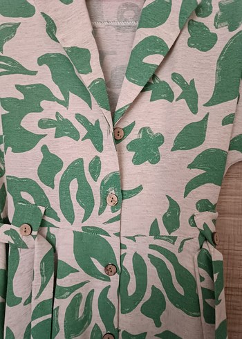 Yeşil Desenli Bohem Keten Midi Elbise - Görsel 4