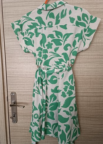 Yeşil Desenli Bohem Keten Midi Elbise - Görsel 3