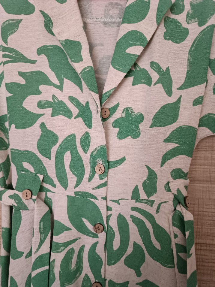 Yeşil Desenli Bohem Keten Midi Elbise - Görsel 4